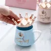 Creative Crown Ceramic mug Cute Coffee Mug Milk Cup with spoon lids Coffee tea Cup 300ml Capacity Water Mugs X-Mas Gift 210804