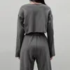 Ezgaga 2 stuk set vrouwen herfst mode losse borduurwerk brief grijs t-shirt + sweatpant elastische hoge taille broek streetwear 210430