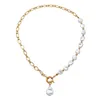 Vintage Irregular Pearl Lock Chains Necklace 2021 Geometric Pendant Love Necklaces for Women Jewelry