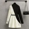 Robes décontractées 4XL Plus Taille KniDress Femmes Pull à manches longues Jupe Automne Hiver Contraste Couture Ceinture Taille Mince Vêtements Féminins