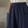 1 ADET Pantolon Moda Kadın Büyük Boy S-5XL Gevşek Eğilim Katı Pamuk Keten Büyük Cepler Rahat Geniş Bacak BM Pantalon C50 210915