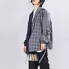 Винтажная панель плед пэчворк Blazer шикарный зарезанный воротник куртка женщин корейский повседневная одиночная кнопка дизайн пальто 210519