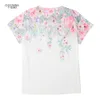 Kvinna T-shirts Top Round Neck Short Sleeve Casual Flower Print Vintage Topps Pullover Female Elegant Streetwear Lady T-Shirts 210702