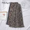 Summer women vintage elegant leopard skirt lady wild print high waist pleated beach skirts womens Casual female 210420