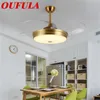 Ventilatore da soffitto in ottone con telecomando a lama invisibile Decorazione creativa contemporanea per i fan dell'home office