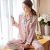 Dames Pyjama Set Nachtkleding Winter Lange Mouw Mujer Pijamas Nuisette Sexy Lingerie Nachtkleding Zijde Satijn Pyjama PJS Pak 2 stks 211112