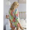 Frauen Zwei Stück Set Mode Tie Dye Drucken Casual Pullover Top Kordelzug Shorts Damen Freizeit Lose Sommer Zwei-stück anzüge 210422