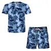 メンズトラックスーツ2021夏セットプリントTシャツビーチショーツツーピースセットファッション服プラスサイズ屋外フィットネスランニング