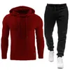 Cotton Mens Hoodie Sucent Suit Casual Sportswear Dress Mężczyźni Marka Solidna bluza z kapturem + Spodnie Zestaw S-5XL 210806