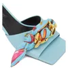 2021 Women Ladies Slippers Real Leather Low Heels Sandals Peep Toe Summer Casual Flip-flops Fold Wedding Dress Gladiator Sexy Shoes Metal Silk Scarf Candy Blue