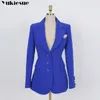 Moda blu disegni uniformi tailleur pantalone con giacche e pantaloni per ufficio donna blazer pantaloni abiti donna pantaloni set 210412