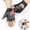 1Pair Women Punk Short Synthetic Leather Gloves Half Finger Fingerless Gloves Fashion Lady Handsome Black Cycling Gloves