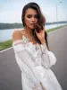 2021 Beach Wedding Dress Sexig V Back Boho Vintage Rustik Långärmad Tulle Golv Längd Brudklänningar Charmig Vestido de Novia Bride Dresses