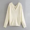 Autumn Women Solid Loose Sweaters Long Sleeve V-Neck Fashion Street Female Pullovers Plus Size Clothing 210513