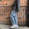 Jeans da uomo ICCLEK 2021 Pantaloni dritti larghi autunnali Abbigliamento casual da uomo Flare Punk Nero strappato