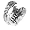 Vintage Fashion Men Women Guitar Shaped Ring Jewelry Stainless Titanium Steel Unisex Punk Rock Party Hip Hop adjustable Open Ring For Gift