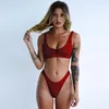 New Sexy Bikini Women Two Pieces Swimsuit Button Swimwear Female Solid Bathing Suit Summer Beach Wear Swimming Suits Biquini
