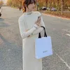 秋冬女性ロングニットドレス緩い手紙スリーブハーフタートルネックファッションドレス韓国のRopa Mujer 210518