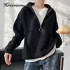 Hirsionsan Zipper Turn-Down Collar Jesień Sweter Kaszmirowy Miękkie Luźne Solidne Kobiece Niernikowe Pulowers Grube Jumper 210914