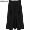 Spring Fall Preppy Style Kobiety długa spódnica wysoka talia plus size solidne Jupe Longo eleganckie vintage szare czarne plisowane spódnice 210331