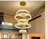 Villa High Ceiling Luxury K9 Crystal Chandeliers Ring Led Dimmable Pendant Light Round Gold / Chrome Steel Lamp Deco Lighting