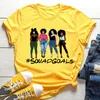 여성 캐주얼 티셔츠 티셔츠 여름 패션 멜라닌 흑인 소녀 그래픽 인쇄 노란색 티셔츠 여성 만화 짧은 소매 탑스
