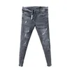 Całe mody Denim Cropped Spodnie Ripped Hole Spirit Spirit Guy Skinny Jeans Men Slim Ołówek Spodnie Małe Stopy 211111