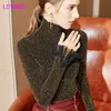 Col haut bas femme automne hiver à l'intérieur prendre une petite chemise en soie brillante à manches longues 210416