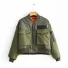 Foridol Vintage Kirpi Kısa Parkas Kadın Kış Coat Ordu Yeşil Sıcak Bombacı Fermuar Ceket Ceket Rüzgarlık Coat 210415