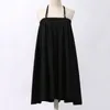 Summer Woman Solid Black Long Maxi Skirt Elastic Waist Pleated Infinite Skirt Convertible Lady Loose Casual Suspender Skirt 1388 210331