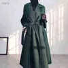 LANMREM High-end Su Dalgalanma Çift Taraflı Yün Ceket kadın Uzun Bornoz Stil Sonbahar Kış Coat Kadınlar Için 2A462 211130