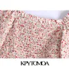Vrouwen Zoete Mode Bloemen Print Smocked Bebouwde Blouses Elastische Neck Ruffled Vrouwelijke Shirts Chique Tops 210420