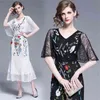 Women Summer Runway Embroidered Lace Party Dress Vestidos Ladies V-Neck Fashion Slim White/Black Mermaid Dresses 210603