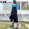 [EAM] Women Black Slit Zipper Irregular Casual Dress Slash Neck Sleeveless Loose Fit Fashion Spring Summer 1DD8268 210512