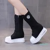 Boots Comfy Walking Fashion Gothic Black White Shoelaces Zipper Height Increase Platform Woman Shoes Winter Knee High Botas