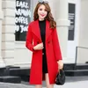 Cappotto lungo di lana rosso Donna Taglie forti Colletto rovesciato Autunno Abbigliamento moda coreana Slim Grigio Misto lana Giacche LR745 2105316600943