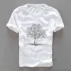 6114 verão moda mens tshirts macio linho respirável de alta qualidade tops bordado de árvore japão simples o-pescoço slim pulôver t-shirt h1218