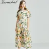 S-XXL Sommar Chiffon Maxi Kvinnor Elegant Butterfly Sleeve O-Neck Blomstryck Boho Beach Pläterad Semester Lång Klänning 210416