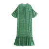 Vuwwyv mulher vestidos de impressão verde plissado plus size mulheres verão manga curta africano vintage midi vestidos 210430