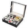 2022 Boxes & Bins 10 Compartments High-grade Leather Watch Collection Storage Box Bla