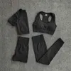 Wareball 4PCS Yoga Set Kvinnors Sportkläder Gym Kläder Fitness Långärmad Grödor Högt midja Leggings Sportkläder 210802