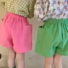 Girls cotton colorful loose shorts kids side big pocket casual Korean style bottoms 210723