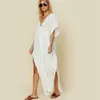 Strand jurk vrouwen dragen cover-ups witte katoenen tuniek bikini badpak cover up bad sarong plage pareo # Q1001 210420
