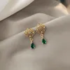 Stud Real Gold Electroplating Retro Emerald Zircon Light Luxury Micro Inlaid Elegant Temperament Earrings Ladies For Women