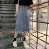 コロバフスプリング夏の新しいAラインスカート韓国のハイウエストミディサイアスフェムミストリートウェアビンテージデニムファルダスマザー2A500 210430
