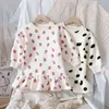 Focusnorm herfst winter 1-8y mooie baby kinderen meisjes jurk patroon print lange mouw ruches A-lijn jurk 2-stijl q0716