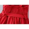 Kızlar Yıl Parti Prenses Elbise Moda Yaz Çocuk Bebek Kemer Ile Kırmızı 210515