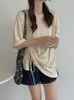 Vår och sommar slitage bottnar Kvinnors våg Koreanska versionen Lös-Cut Fork Cord Short-Sleeved T-shirt Top 210529