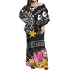 Casual Jurken Hycool Polynesian 2021 Fall Dress Dames Plus Size Elegante Hawaii Tribal Print Mouwloze Slash Collar Vintage Party Maxi Robe