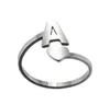 DIY A-Z 26 Letter Band Rings Stainless Steel Open Love Heart Shaped Gold Silver Engagement Wedding Jewelry